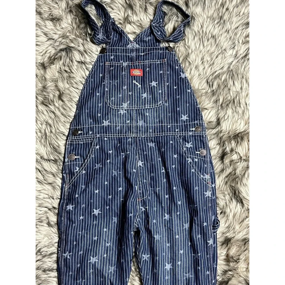 Dickies Hickory Star Strip Blue Denim Bib Overalls Sz M